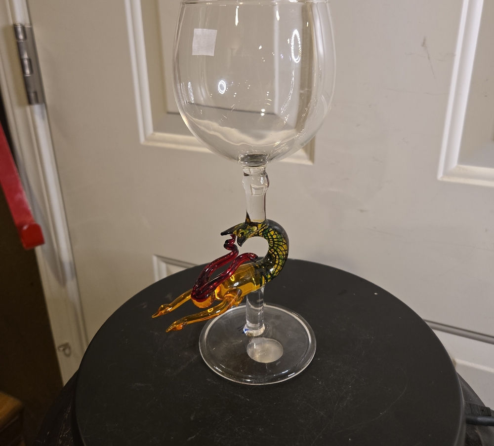 Milon Townsend Style Hand-Blown Glass Wine Goblet with Red and Yellow Mermaid